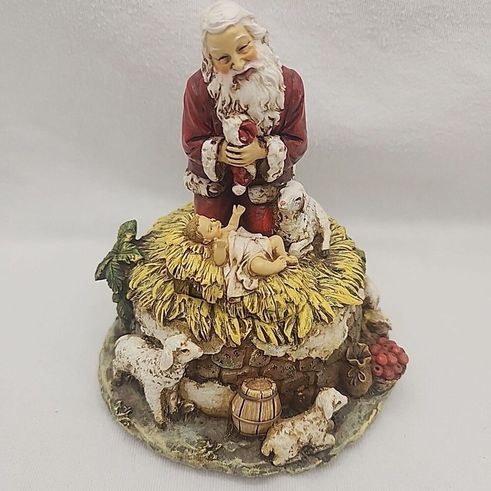 Music Box Kneeling Santa Vintage R P Gauer Roman Inc 6" Lambs Jesus Figure
